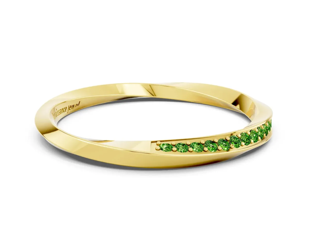 Pavé Round Peridot Twist Band Yellow gold