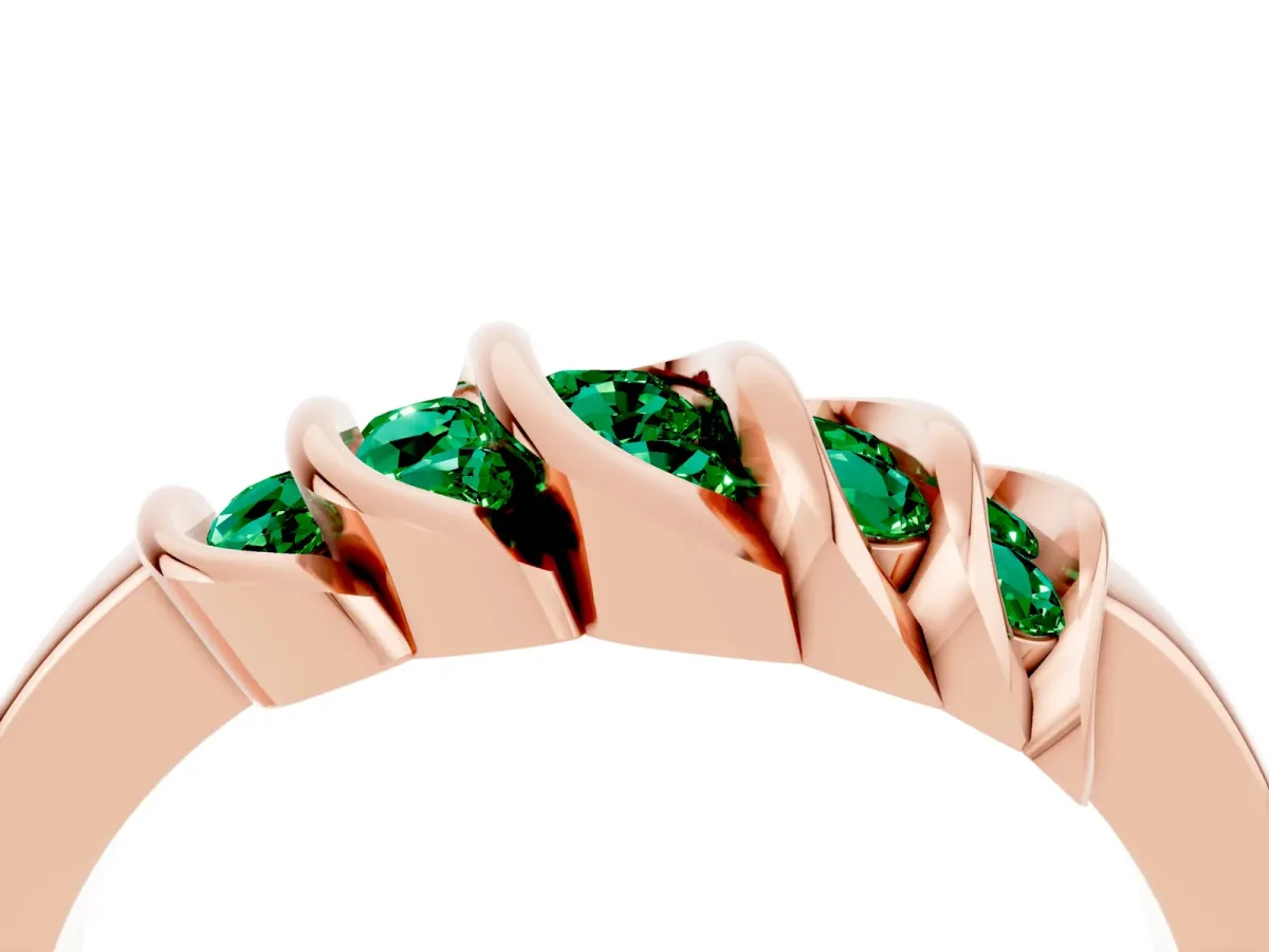 Round Emerald Multi-Row Crossover Band Rose gold