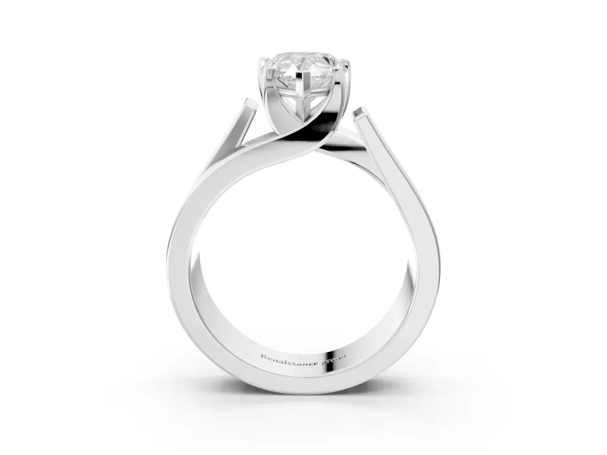 Modern Tension Set Pear Cut Diamond Solitaire Wide Band Ring Platinum