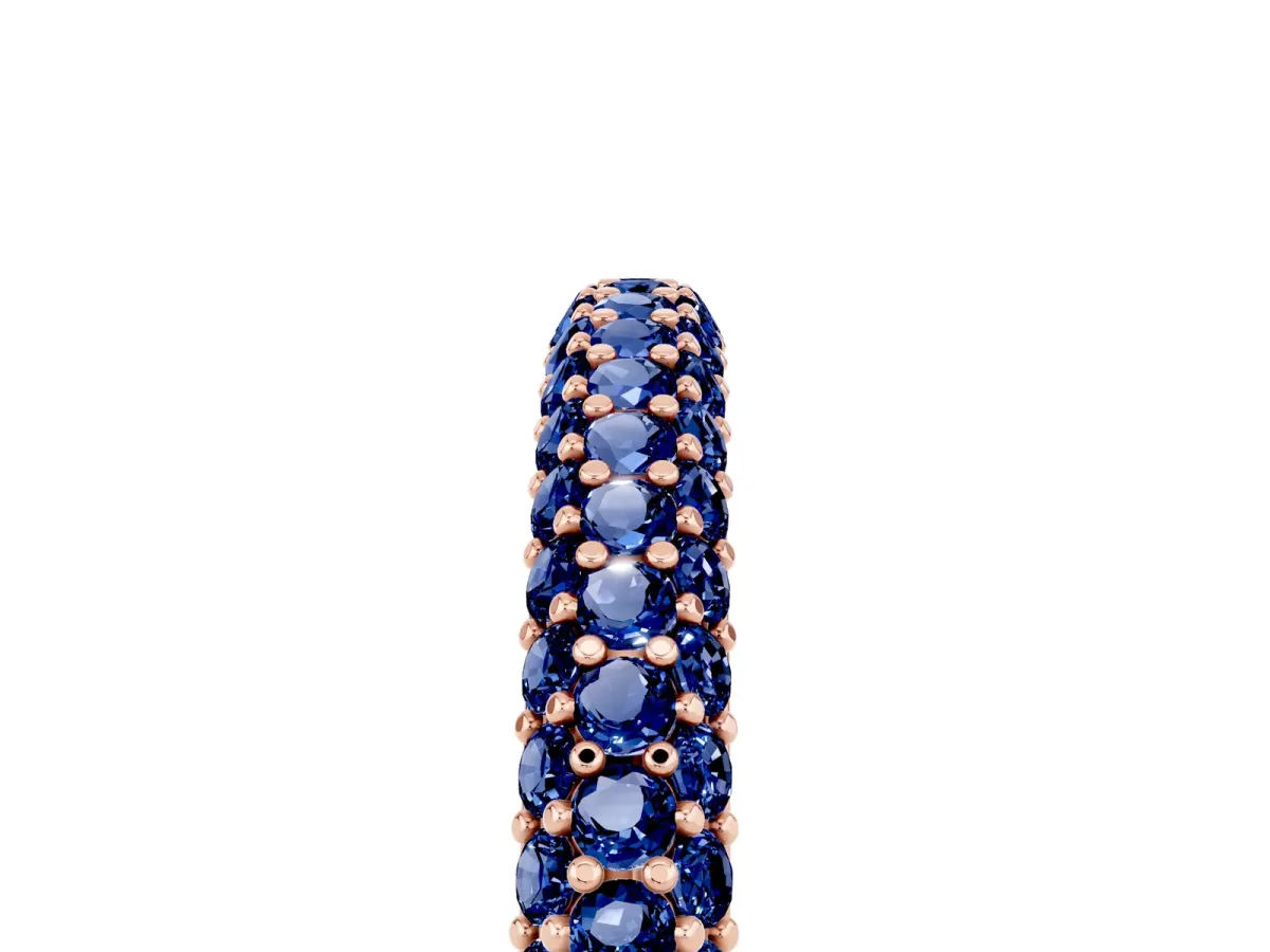 Round Blue Sapphire Pavé Eternity Band with Shared Prong Setting Rose gold