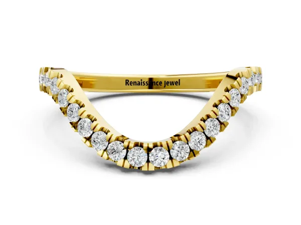 Curved Pavé Round Diamond Eternity Band with Shared Prong Setting Yellow gold