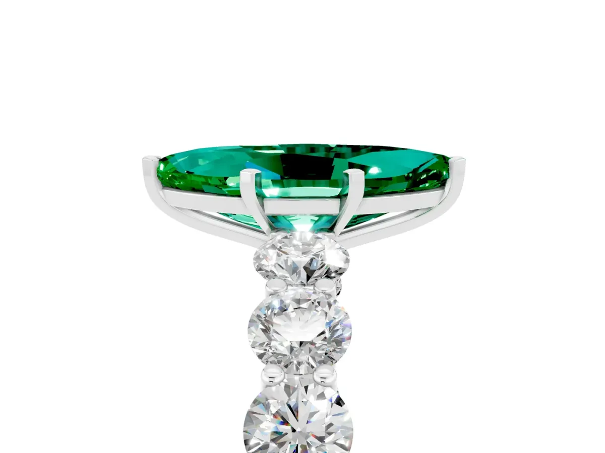 Marquise Cut Emerald Prong Setting with Side Stones on a Pave Band Silver