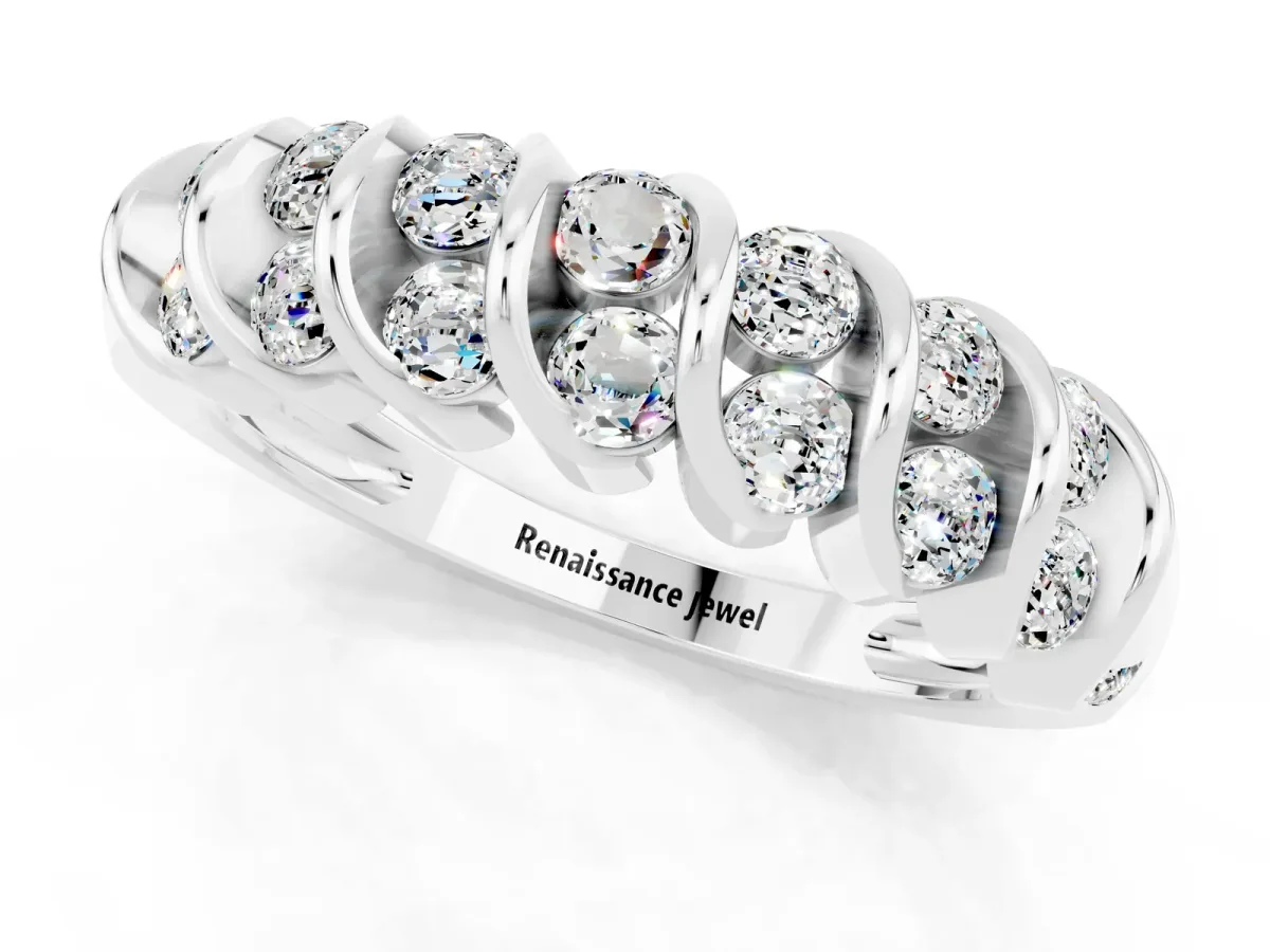 Channel Set Round Moissanite Multi-Row Band Silver