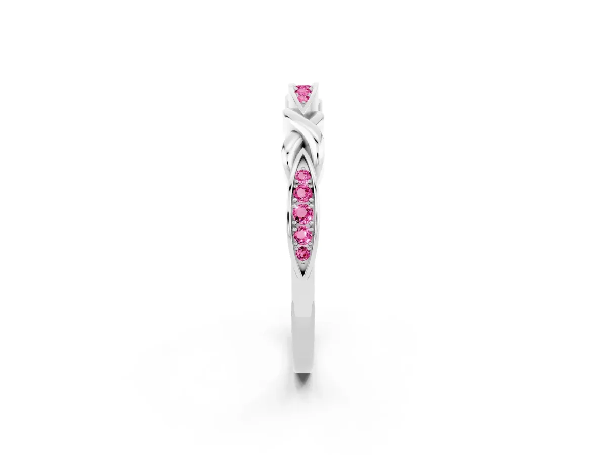 Twisted Marquise Pink Sapphire Pavé Band with Shared Prong Setting Platinum