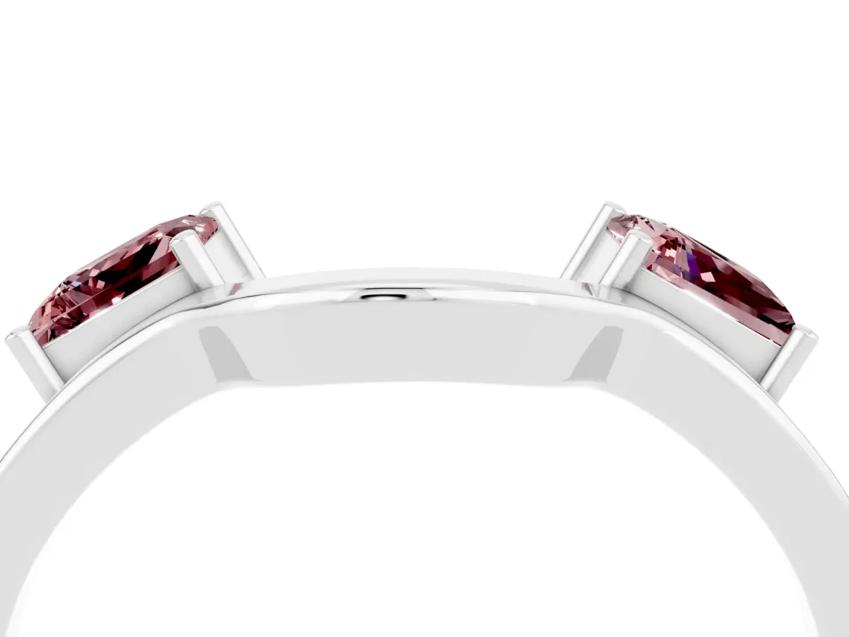 Princess Cut Morganite Two-Stone Open Band Ring with Four-Prong Setting Silver