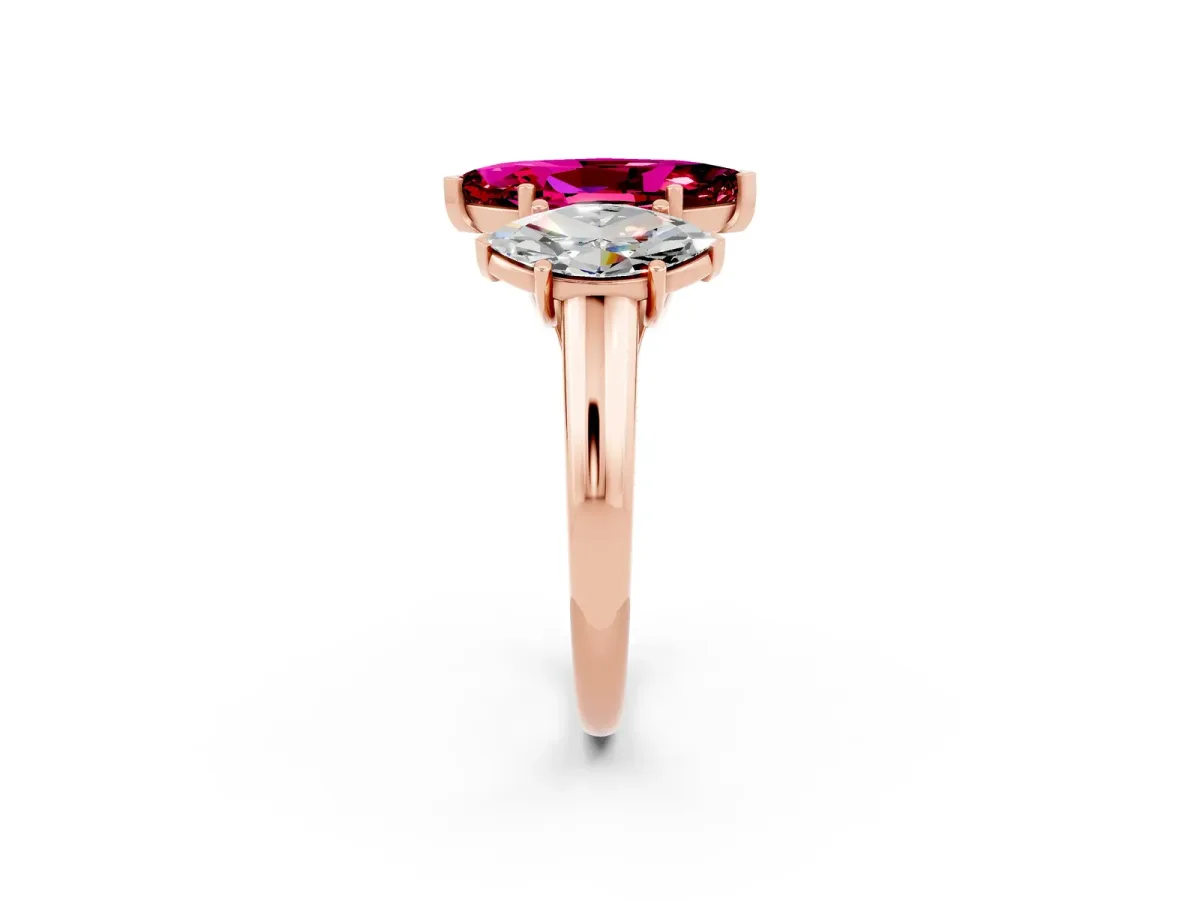 Three-Stone Marquise Cut Garnet Engagement Ring with Prong Setting Rose gold