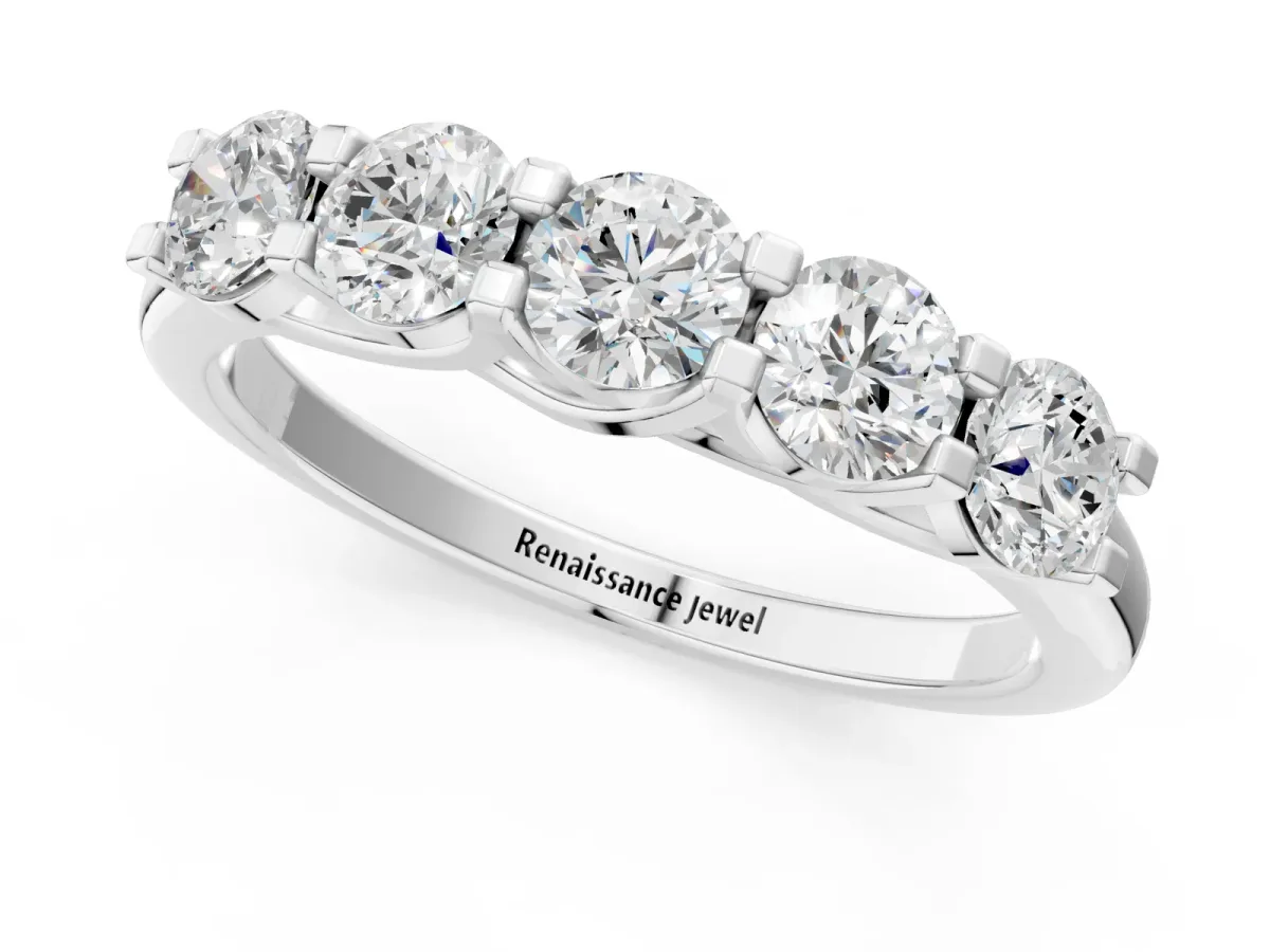 Round Cut Diamond Half Eternity Band with Prong Setting Silver