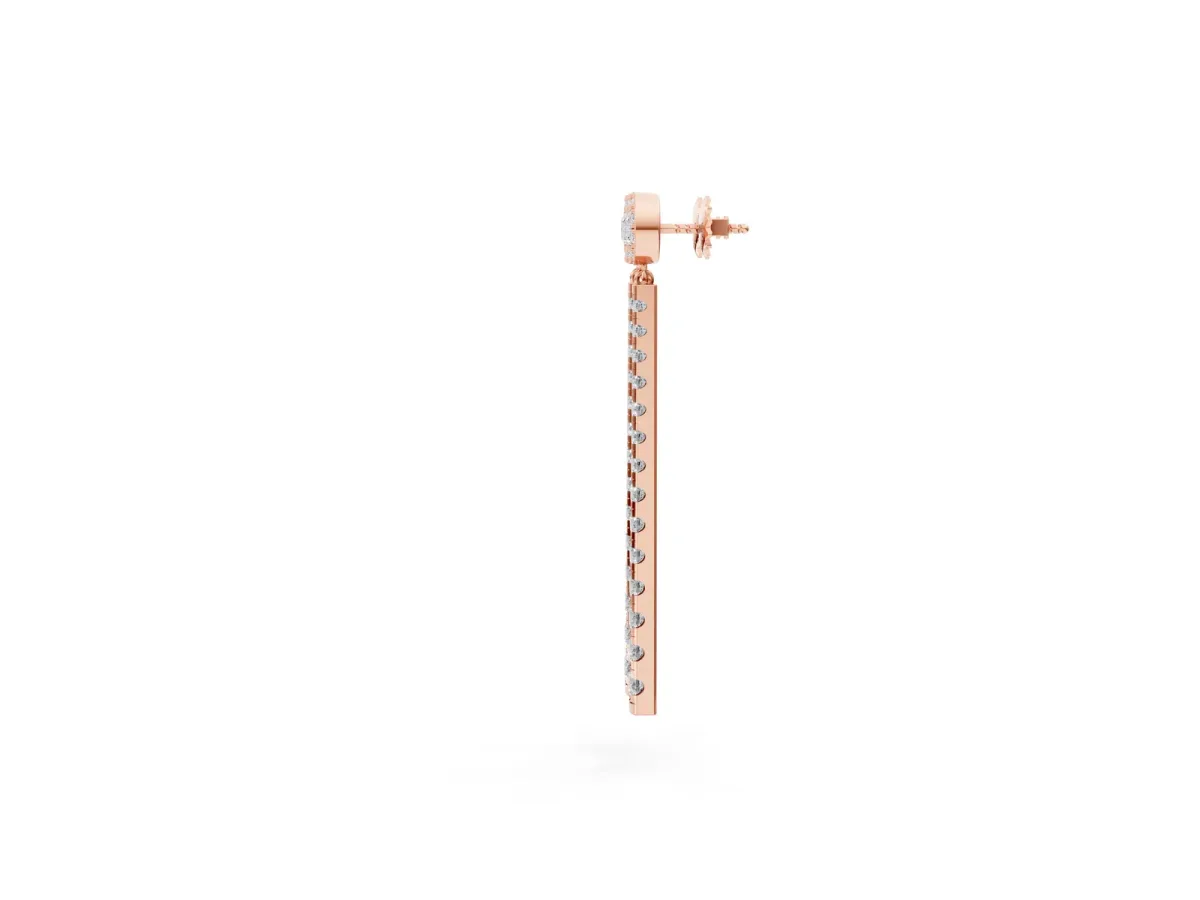 Round Cut Diamond Hinged Graduated Drop Earrings Rose gold