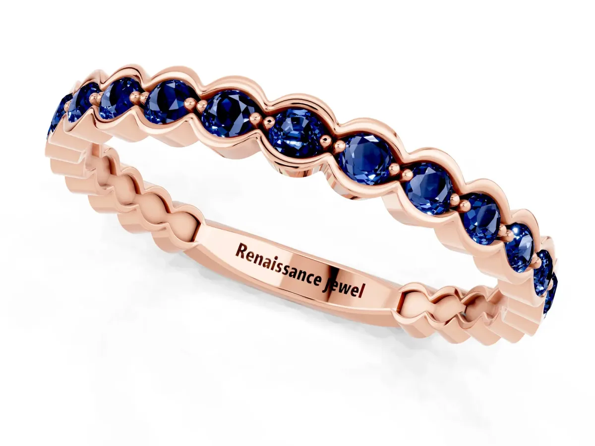 Round Blue Sapphire Bezel Set Eternity Band Rose gold