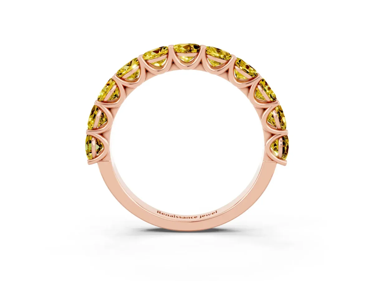 Round Yellow Sapphire Shared Prong Eternity Band Rose gold