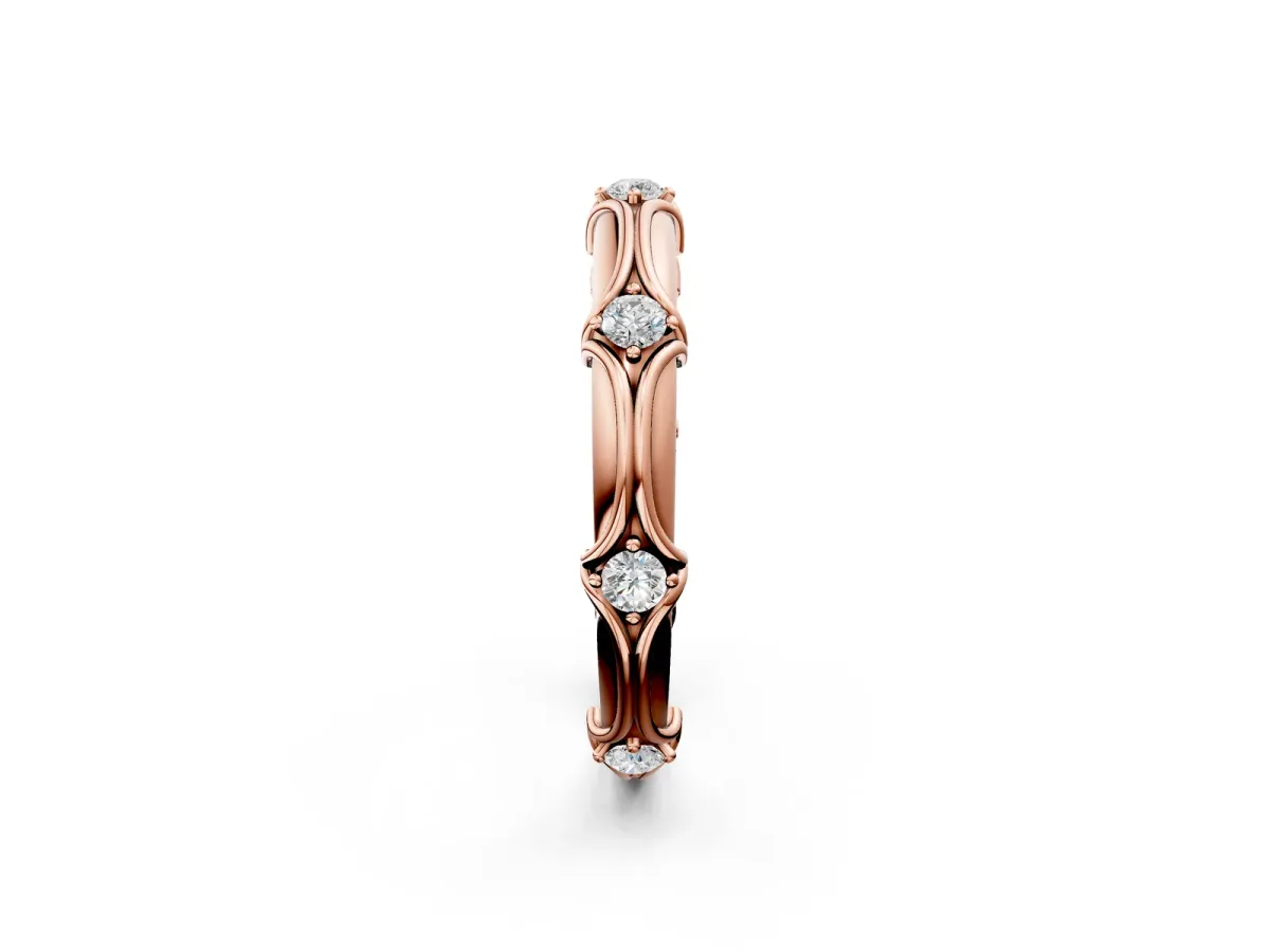 Round Diamond Prong Set Milgrain Eternity Band Rose gold