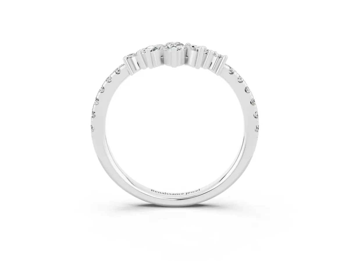 Chevron Marquise and Round Moissanite Open Band with Prong Setting Silver
