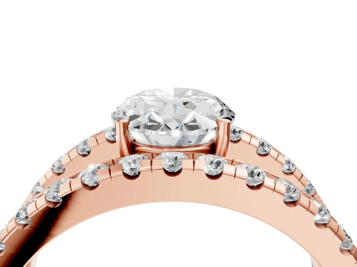 Oval Cut Solitaire Split Shank Pave Diamond Ring Rose gold