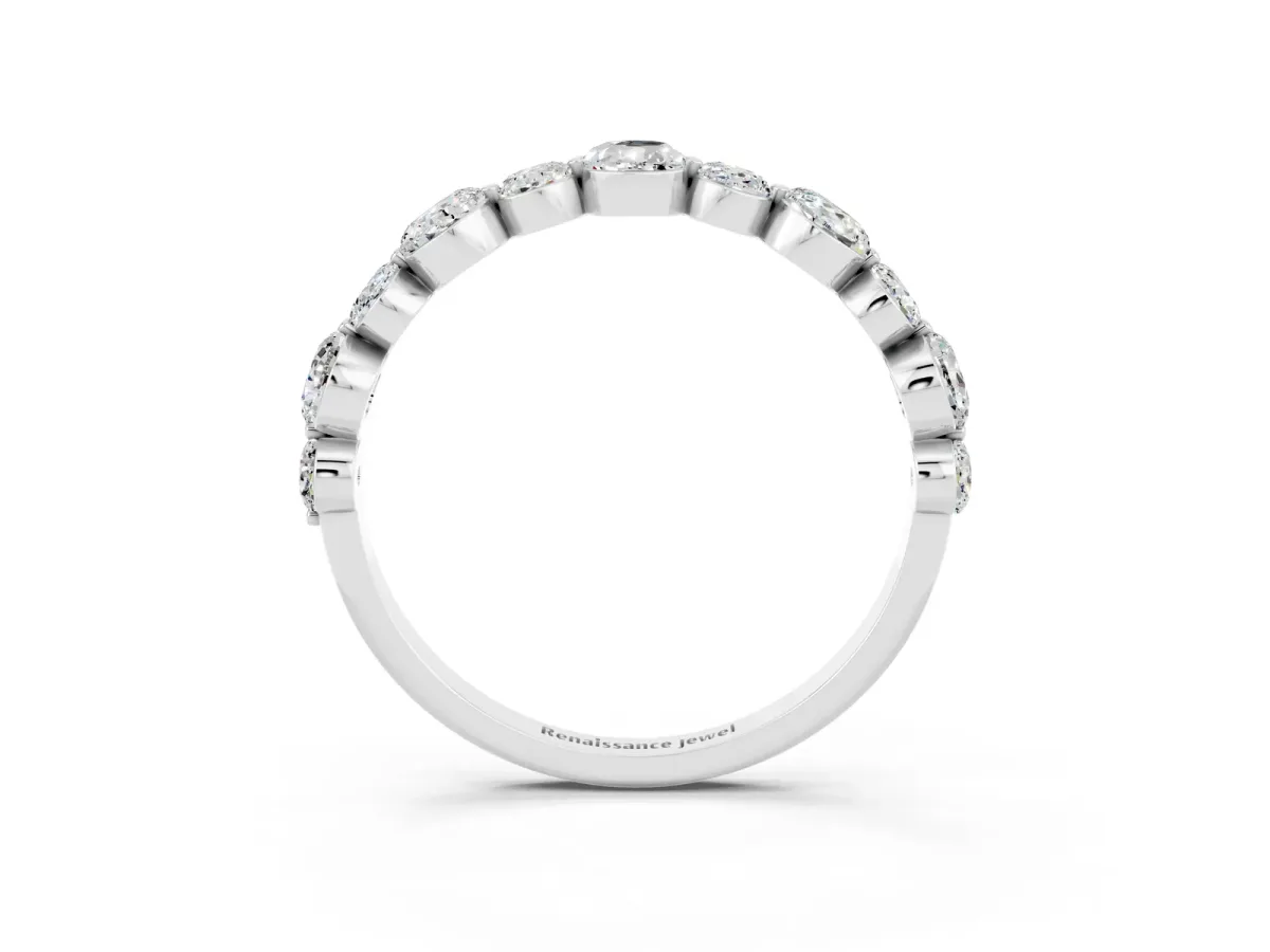 Round Moissanite Scalloped Prong Set Eternity Band Silver