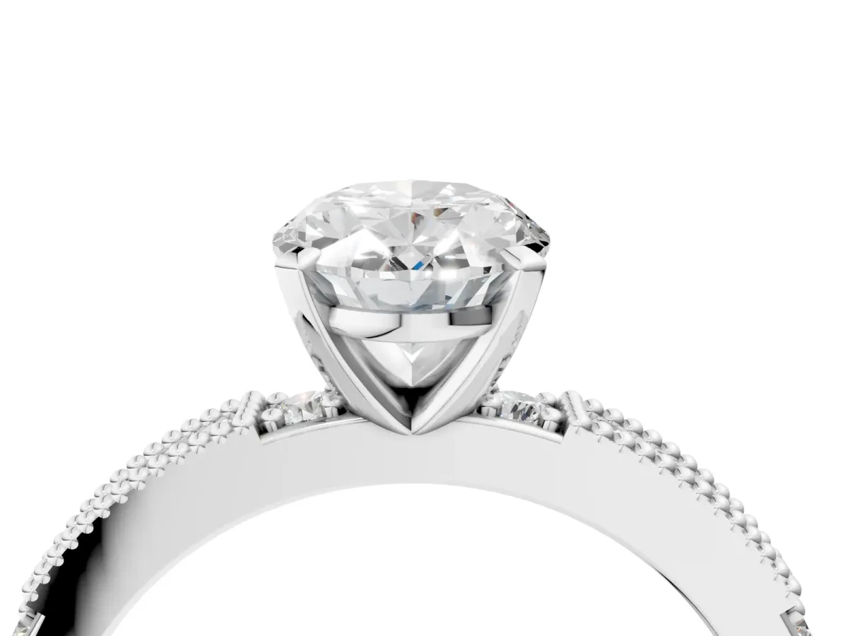 Oval Cut Solitaire with Pavé Band and Four-Prong Setting White gold