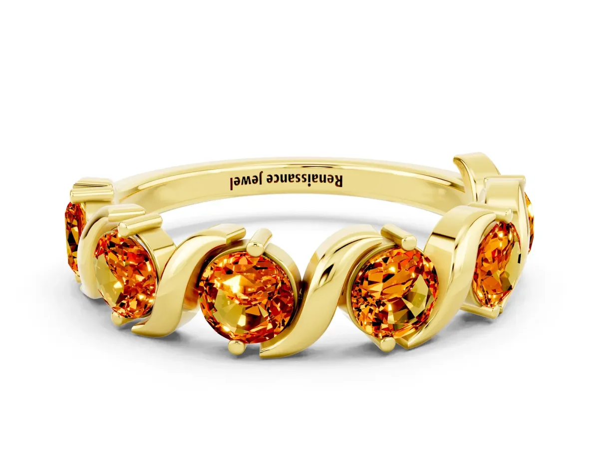 Six-Stone Round Citrine Wave Band with Shared Prong Setting Yellow gold
