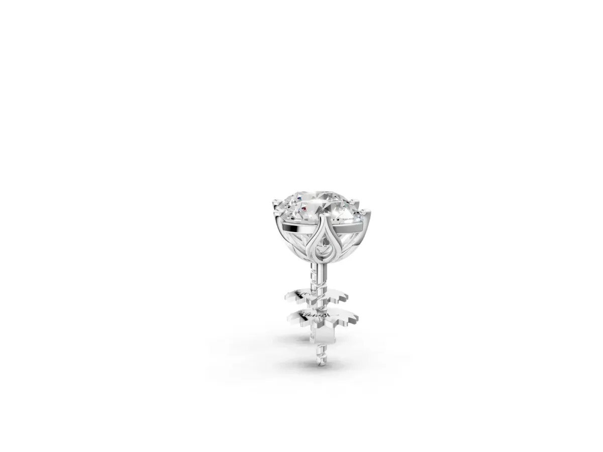 Round Diamond Flower Petal Solitaire Stud Earrings Silver