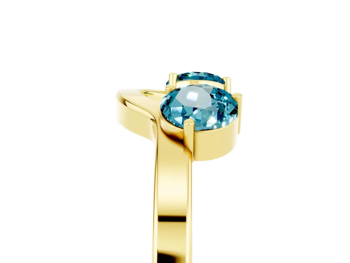 Dual Round Blue Topaz Open Band Ring with Prong Setting Yellow gold