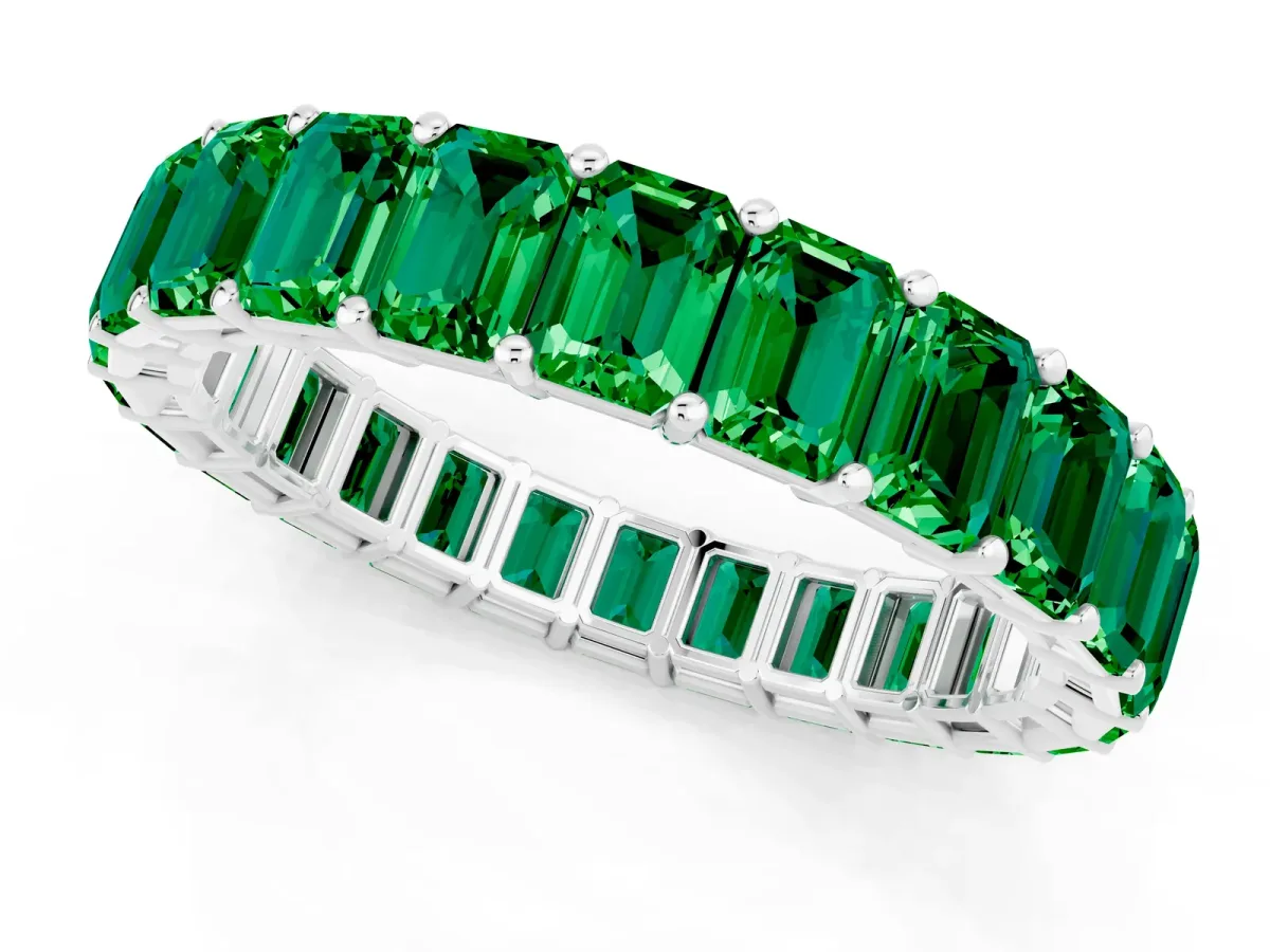 Emerald Cut Emerald Eternity Band with Shared Prong Setting Platinum