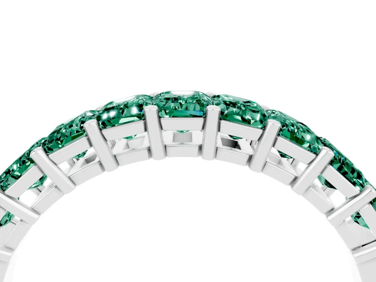 Emerald Cut Green Sapphire Prong-Set Eternity Band Silver