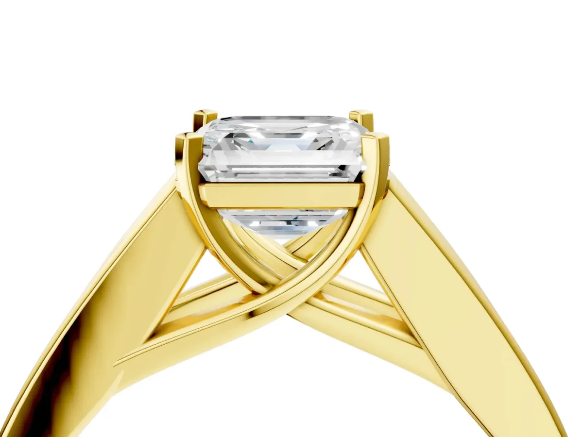 Asscher Cut Cut Channel Set Solitaire Ring with Four-Prong Setting Yellow gold