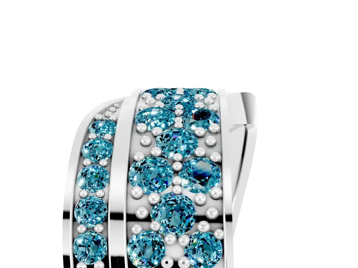 Pavé Round Blue Topaz Crossover Band with Bead Prong Setting White gold