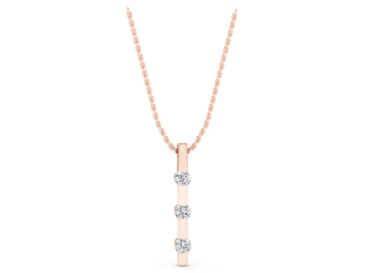 Three-Stone Round Diamond Bar Pendant with Channel Setting Rose gold