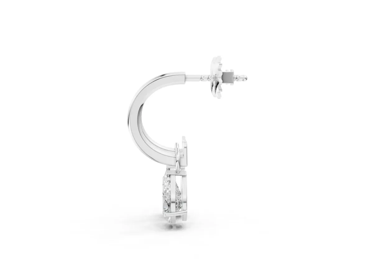 Pear Diamond Drop Earrings with Screw Back Silver