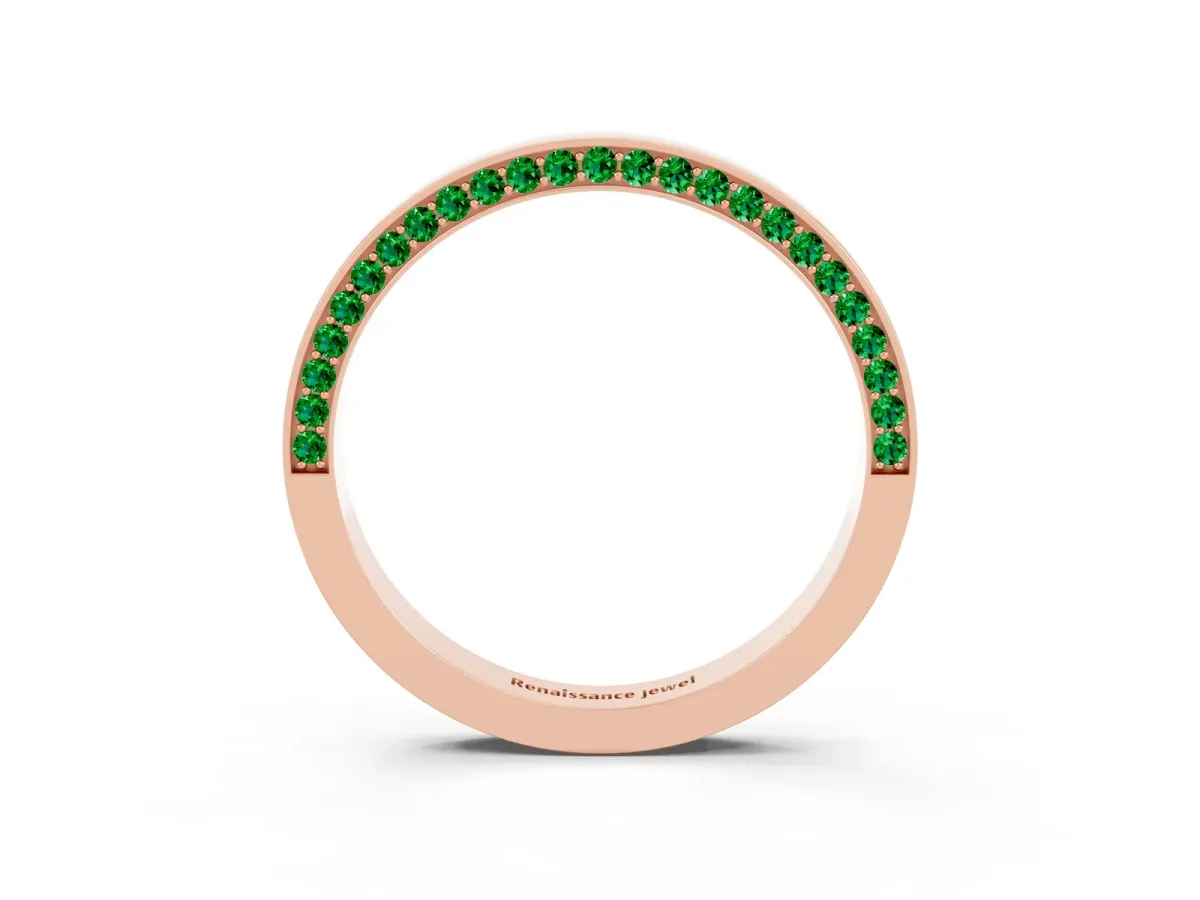 Pavé Round Emerald Channel Set Band Rose gold