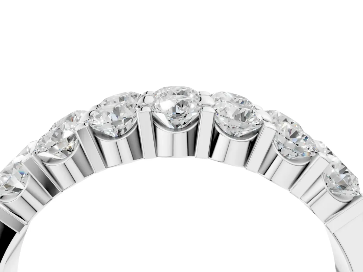 Three-Row Round Diamond Channel Band with Shared Prong Setting White gold