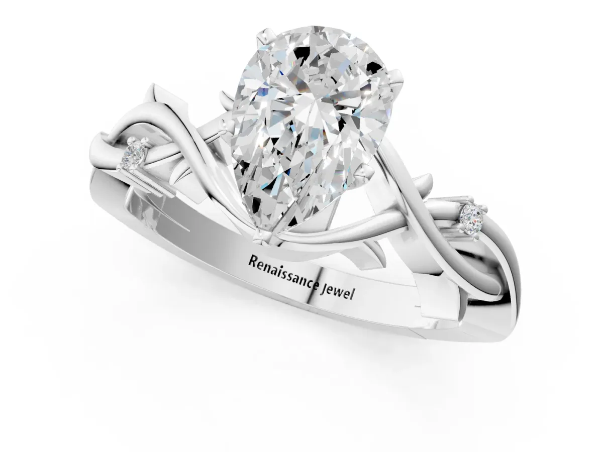 Pear Cut Diamond Solitaire Ring with Twisted Band and Prong Setting Silver