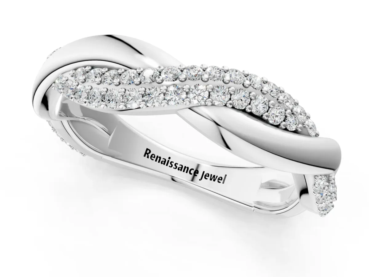 Pavé Round Diamond Twist Eternity Band with Prong Setting Silver