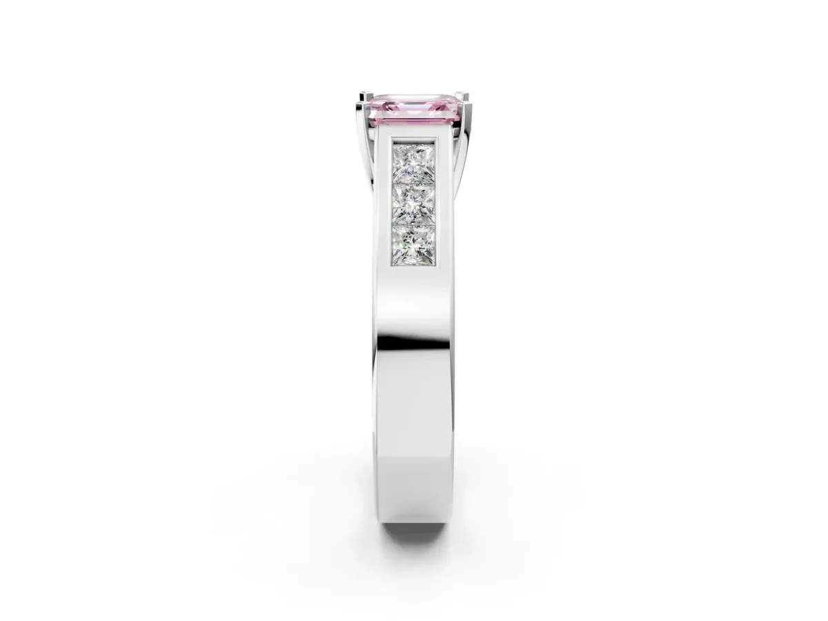 Fancy Pink Asscher Cut Cut Channel Set Solitaire Ring with Four-Prong Setting White gold