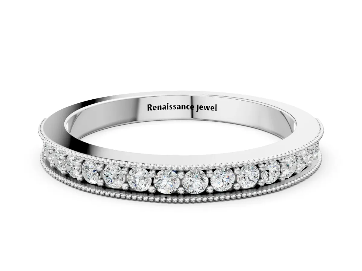 Round Diamond Milgrain Pavé Eternity Band Platinum