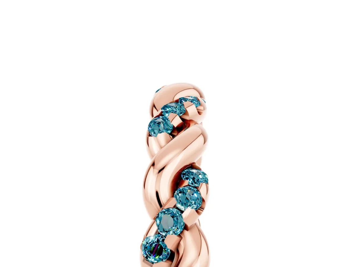 Twisted Pavé Round Blue Topaz Eternity Band Rose gold