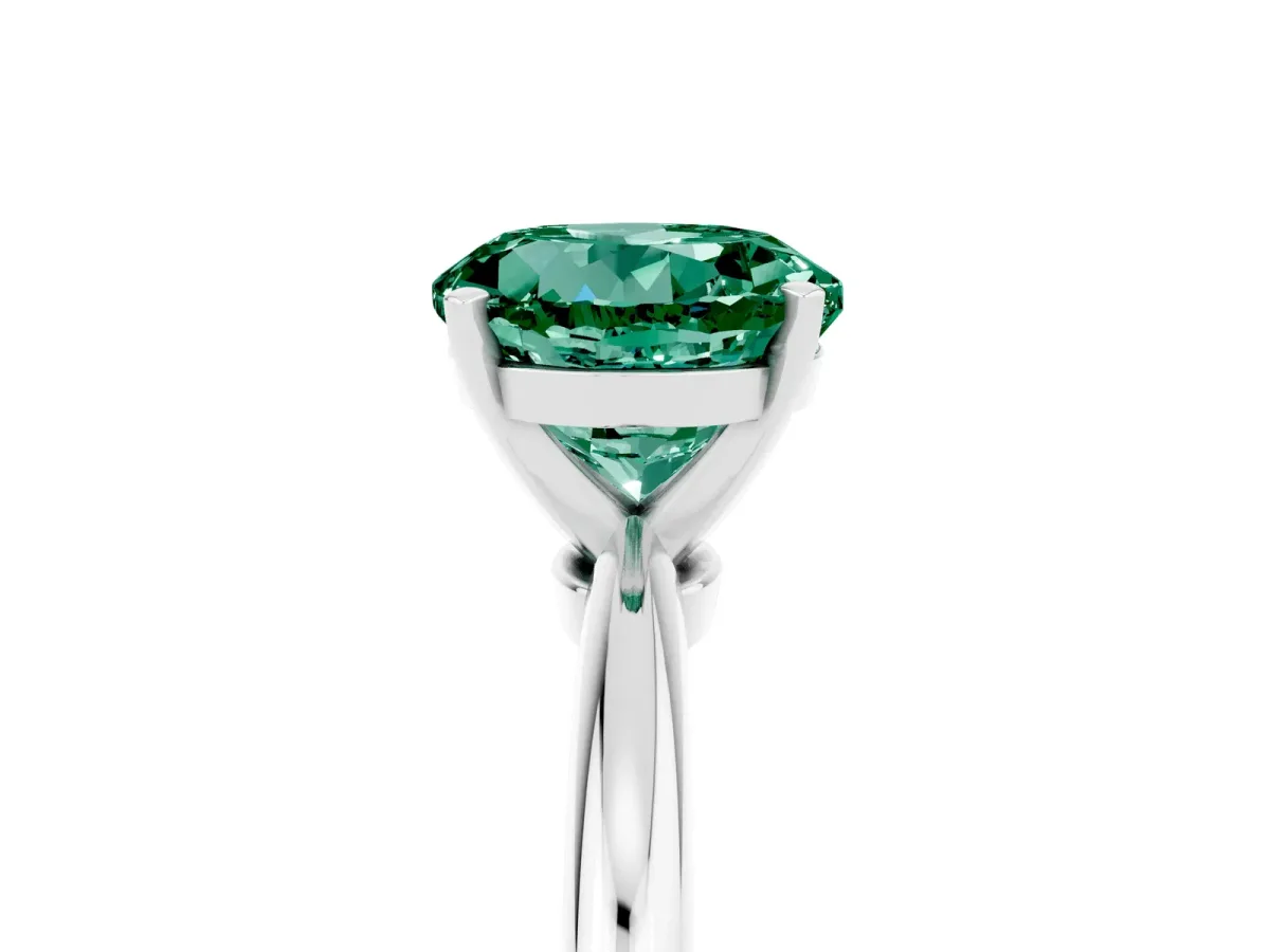 Round Cut Green Sapphire Solitaire Ring with Six-Prong Setting and Classic Band Silver