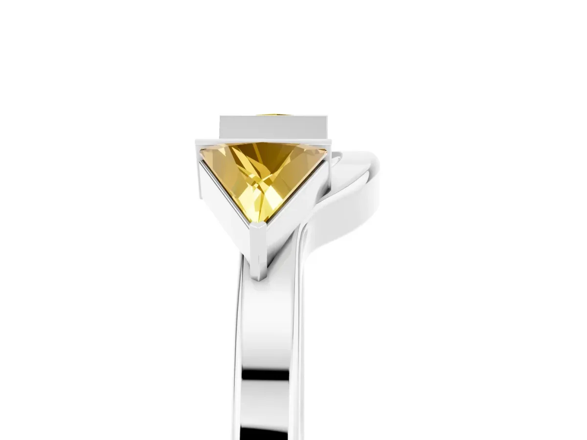 Trillion Yellow Sapphire Open Band Ring with Bezel Setting Silver