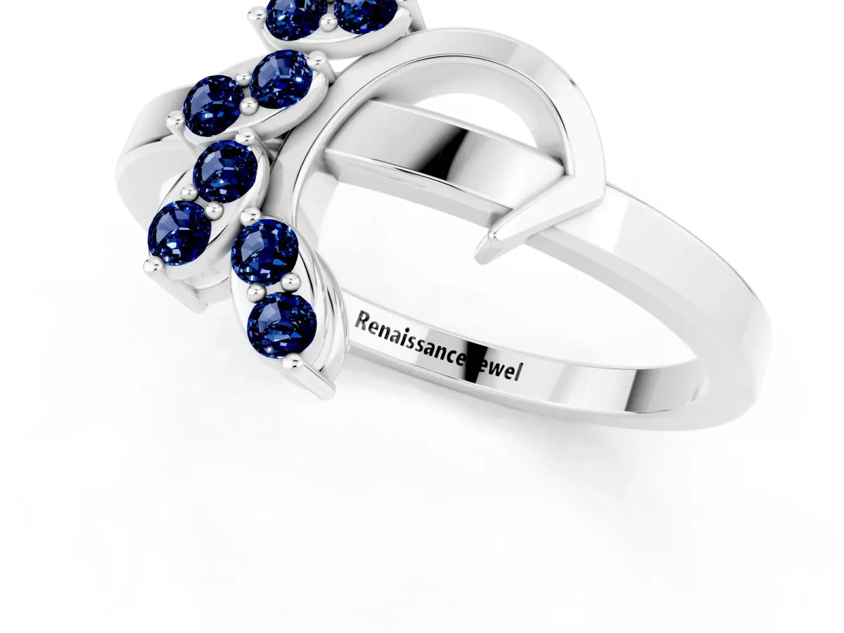 Marquise Blue Sapphire Cluster Bypass Ring with Prong Setting Silver