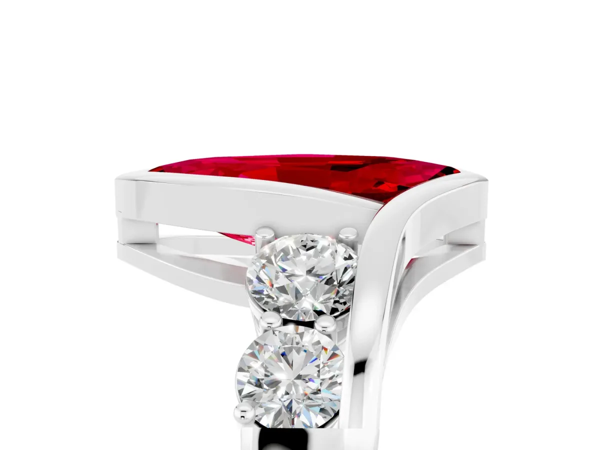 Bezel Set Marquise Cut Ruby Bypass Ring with Round Accents Platinum
