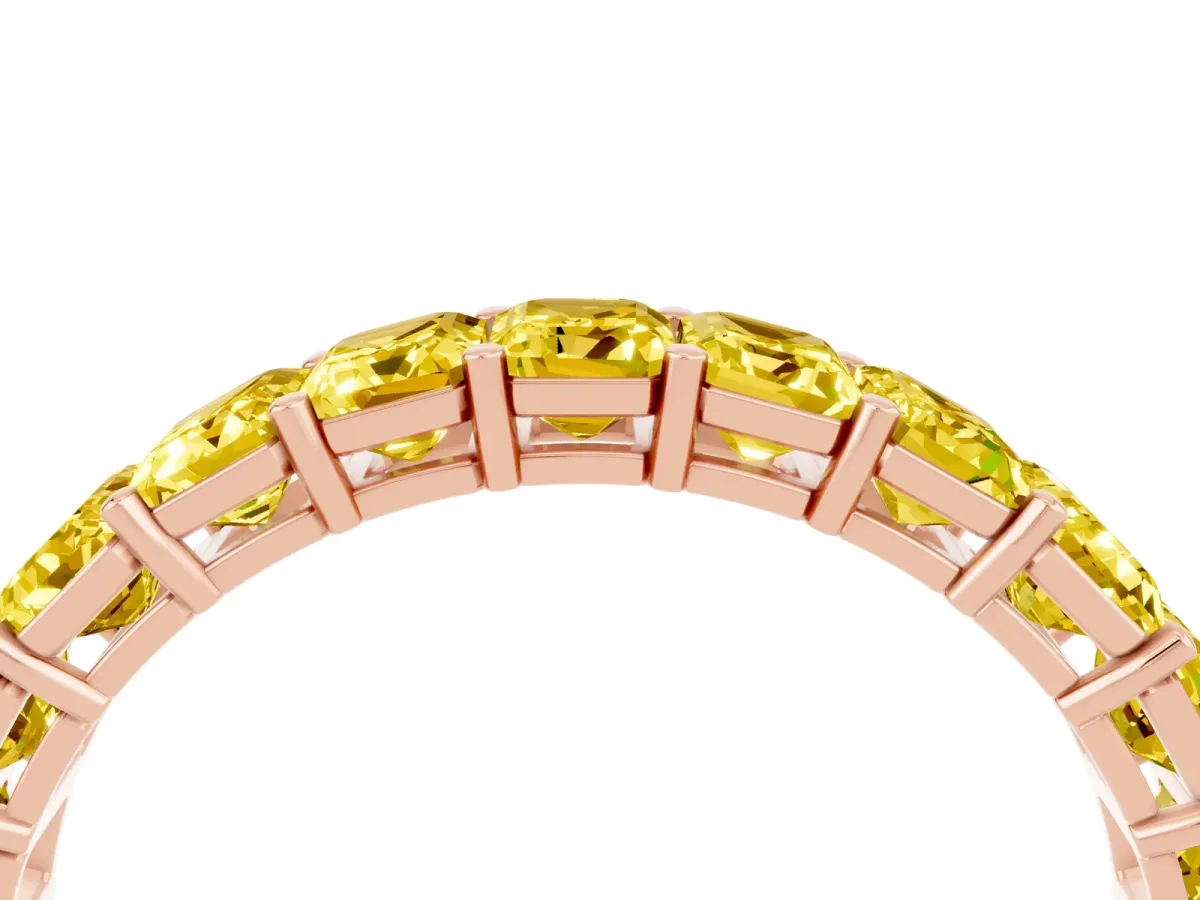 Emerald Cut Yellow Sapphire Eternity Band with Shared Prong Setting Rose gold