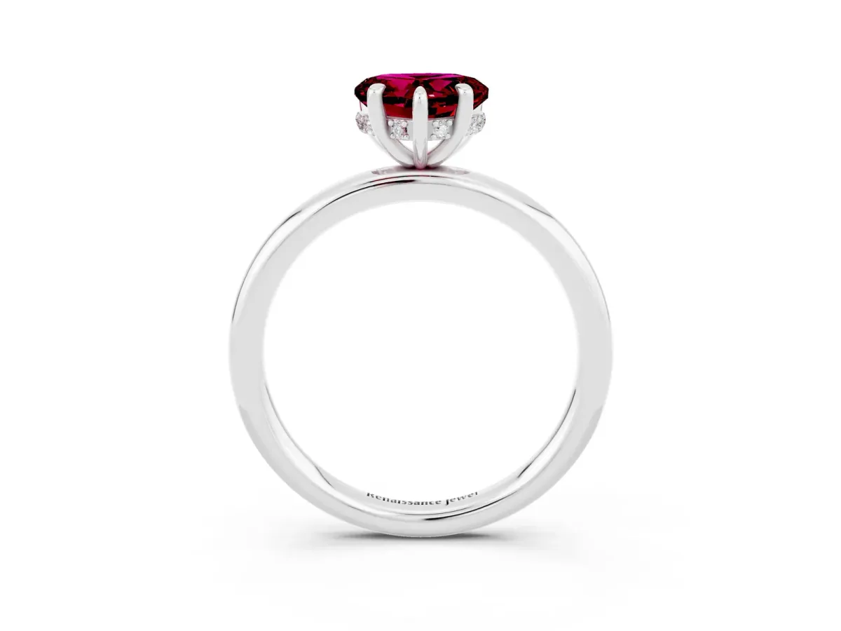 Heart Cut Garnet Solitaire Ring with Thin Band and Four-Prong Setting White gold