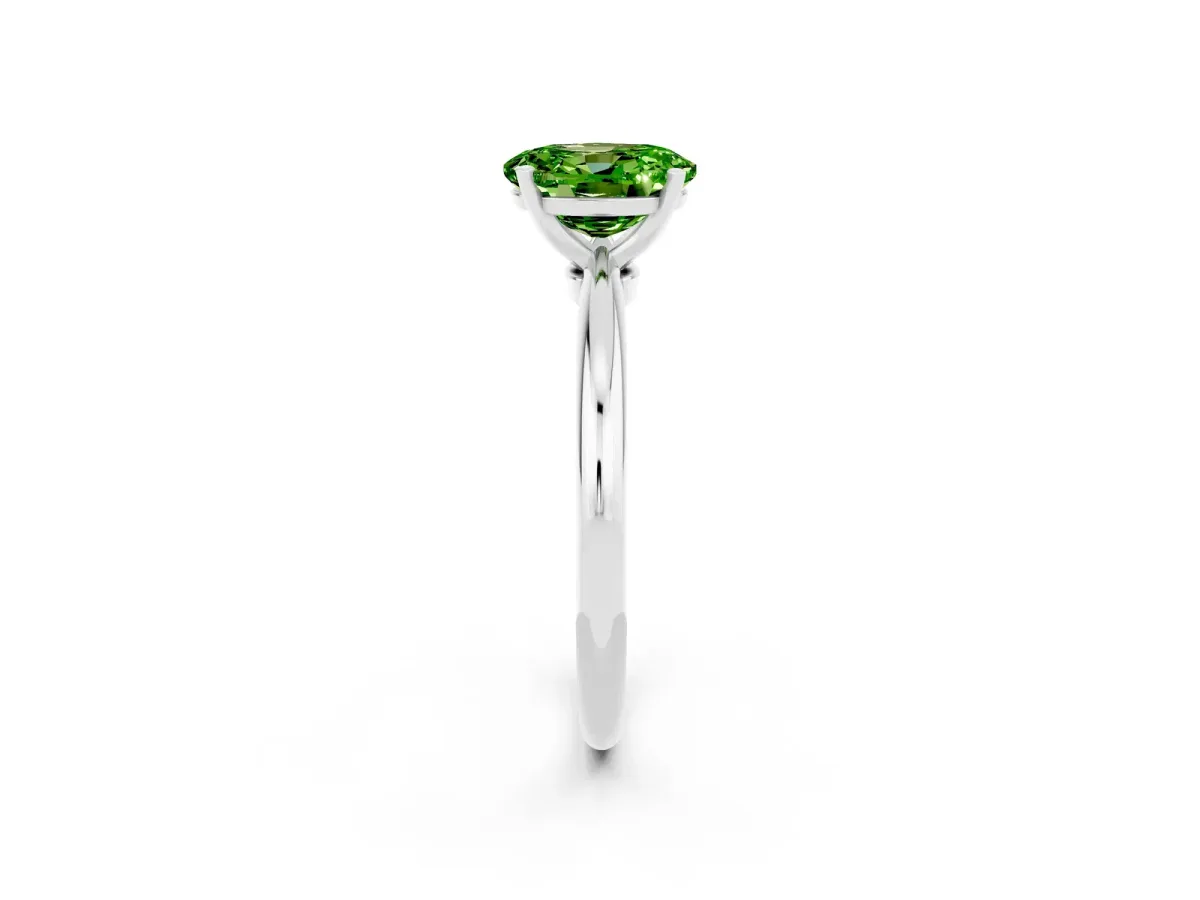 Oval Cut Peridot Solitaire Ring with Six-Prong Setting and Classic Band Silver