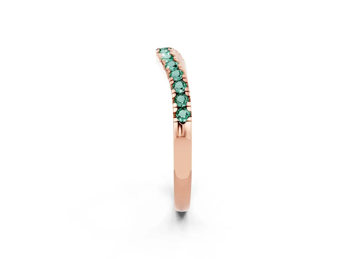 Green Sapphire Pavé Curved Wedding Band Rose gold
