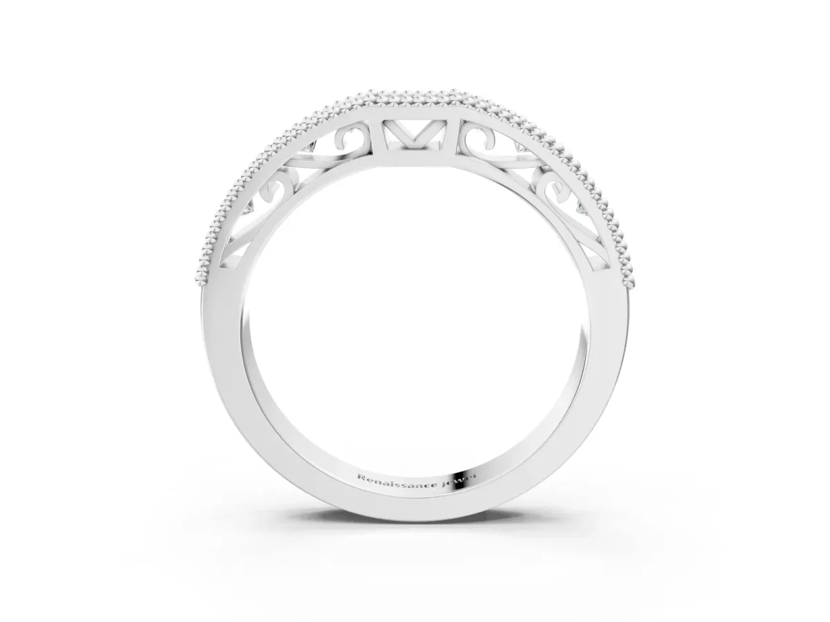 Milgrain Round Diamond Pavé Chevron Band Silver
