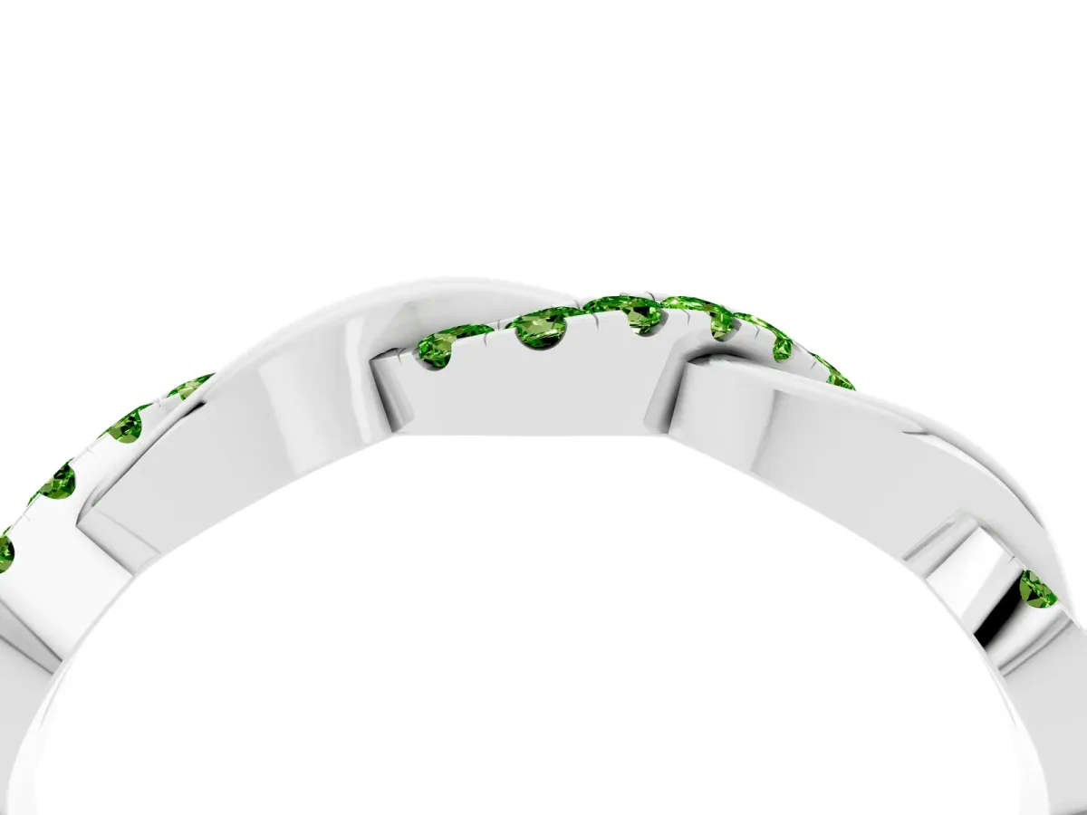 Pavé Round Peridot Twist Eternity Band with Shared Prong Setting Silver