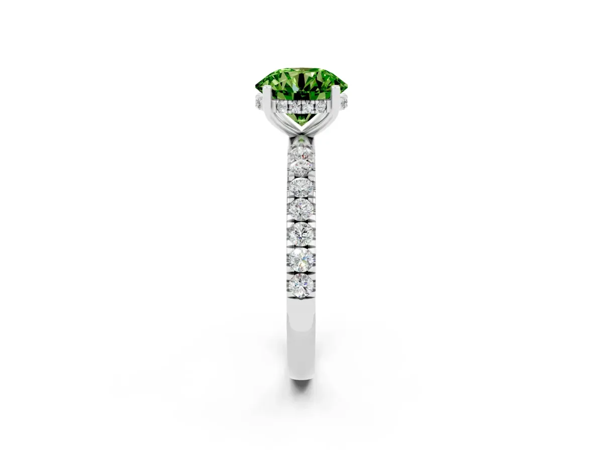 Round Cut Peridot Pave Band Solitaire Ring with Round and Prong Setting Silver
