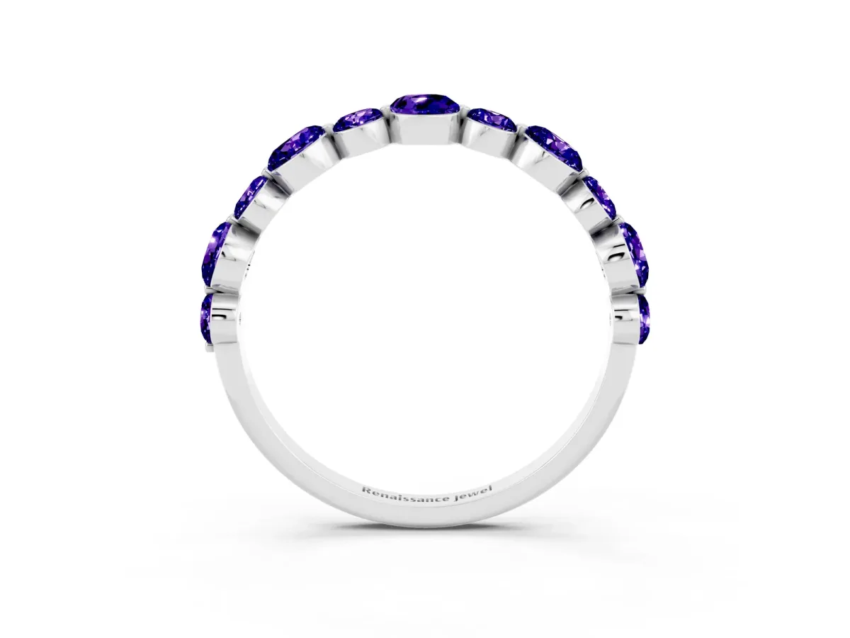Round Tanzanite Scalloped Prong Set Eternity Band Platinum