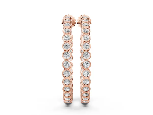 Round Diamond Bezel-Set Inside-Out Large Hoop Earrings Rose gold