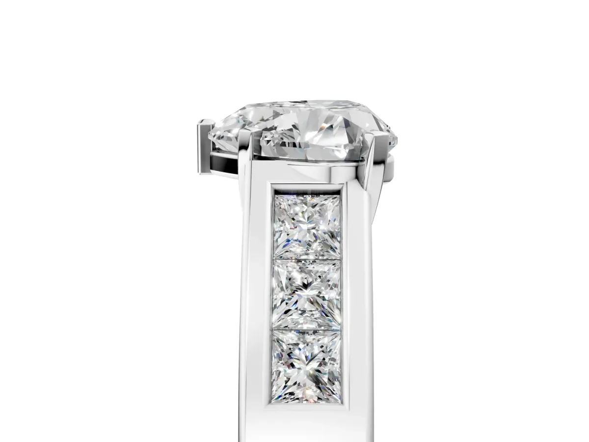 Heart Cut Cut Channel Set Solitaire Ring with Four-Prong Setting Platinum