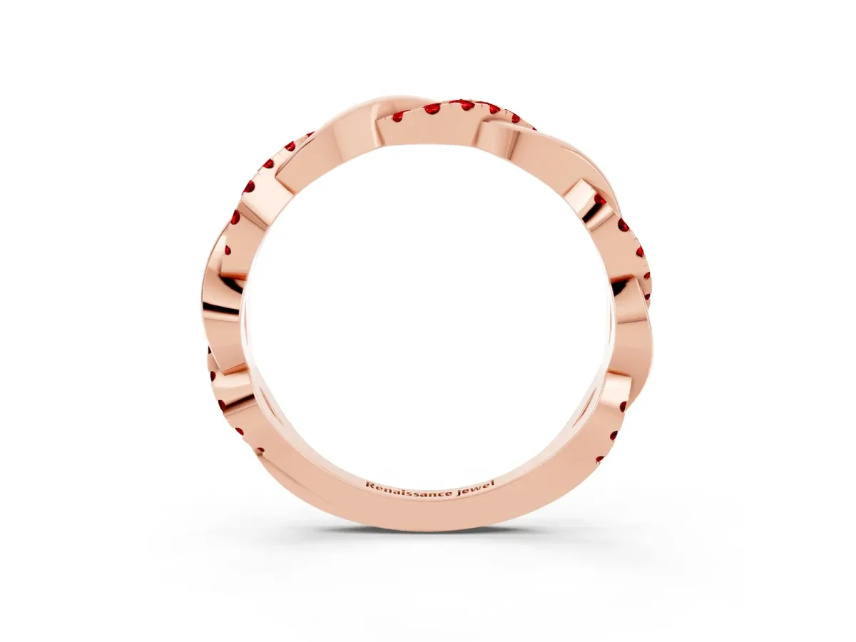 Round Ruby Twist Eternity Band with Pavé Setting Rose gold